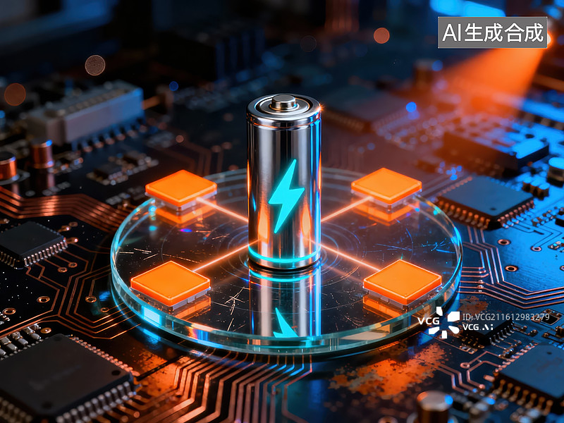 【AI数字艺术】电池与电路板科技展示图片素材