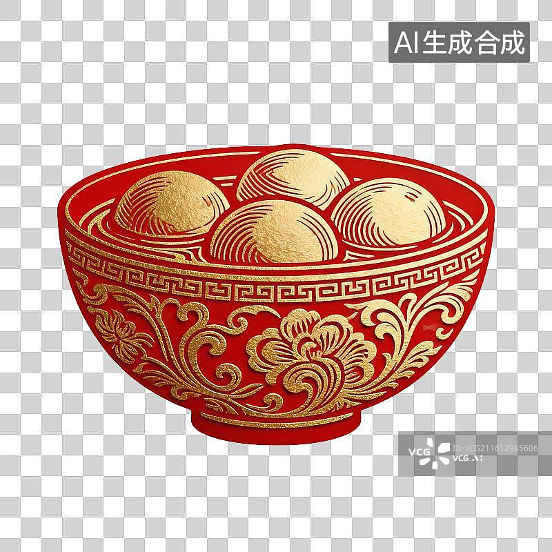 【AI数字艺术】中式喜庆凸印金线图标—汤圆图片素材
