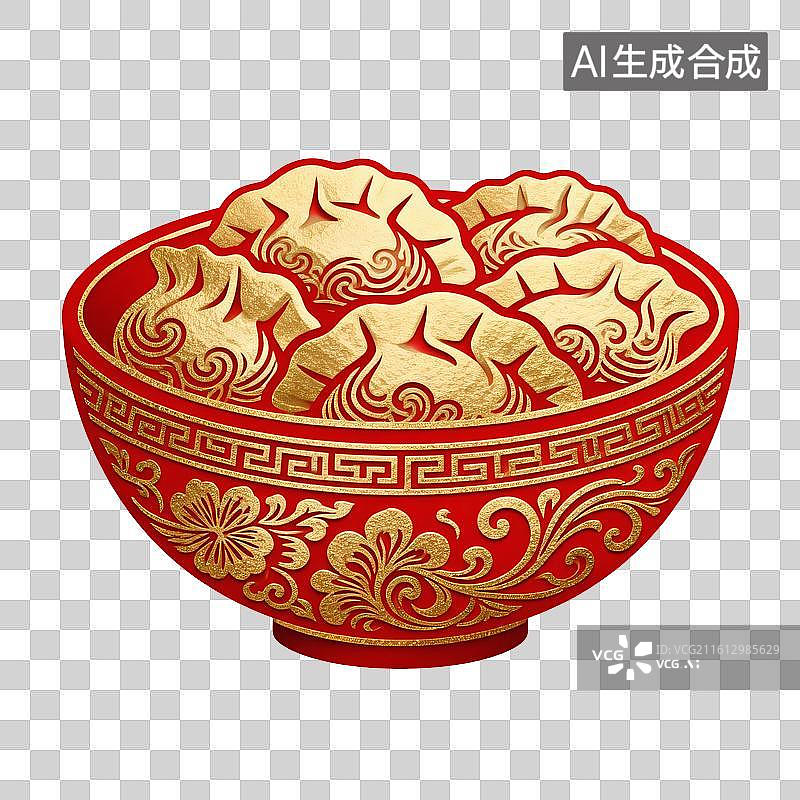 【AI数字艺术】中式喜庆凸印金线图标—饺子图片素材