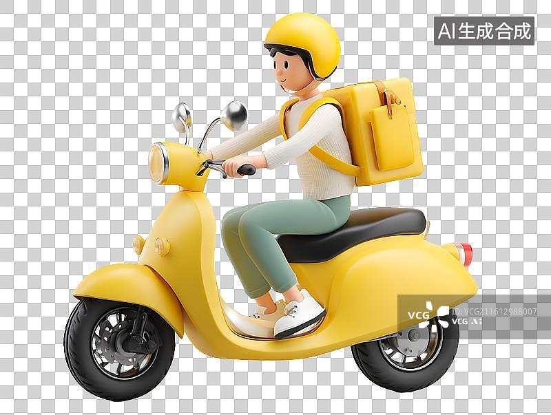 【AI数字艺术】一个男生骑着黄色电动车图片素材