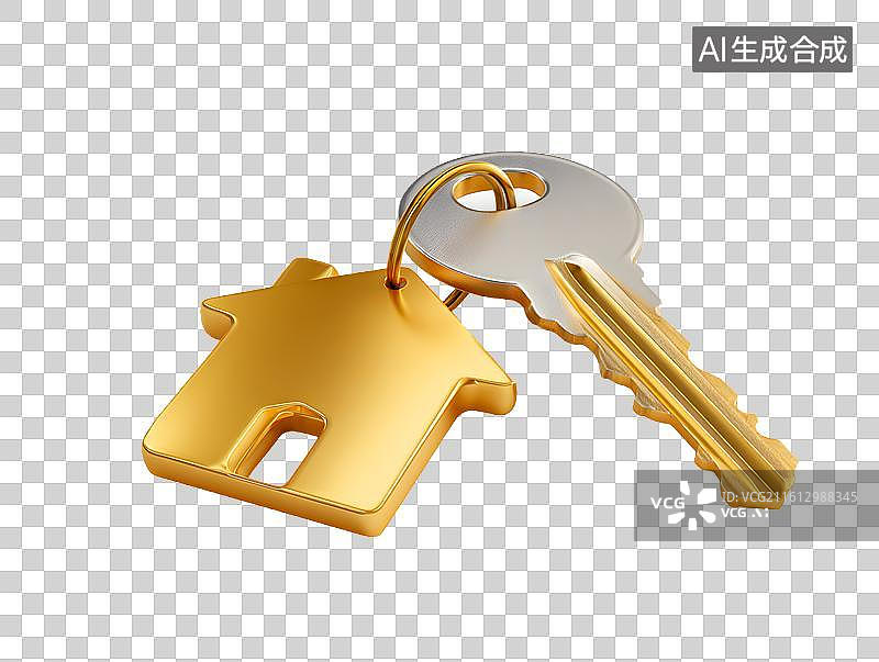 【AI数字艺术】一把金色的房屋钥匙图片素材