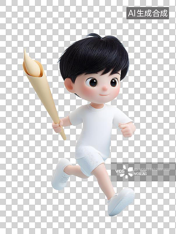 【AI数字艺术】一个小男孩手拿火炬在跑步图片素材