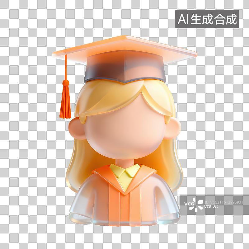【AI数字艺术】3D磨砂玻璃材质教育主题戴学士帽穿学士服的毕业生学位授予元素图片素材