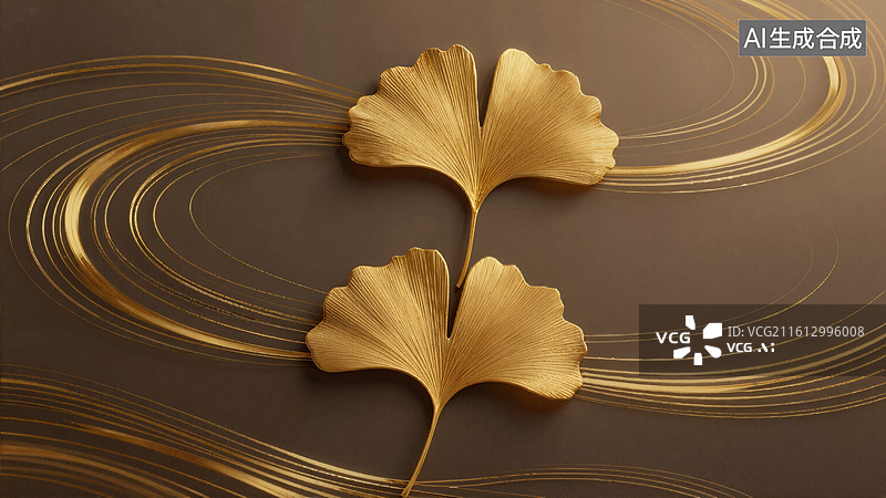 【AI数字艺术】金色银杏叶抽象艺术背景图片素材