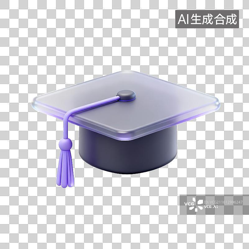 【AI数字艺术】3D磨砂玻璃材质教育主题学士帽元素图片素材