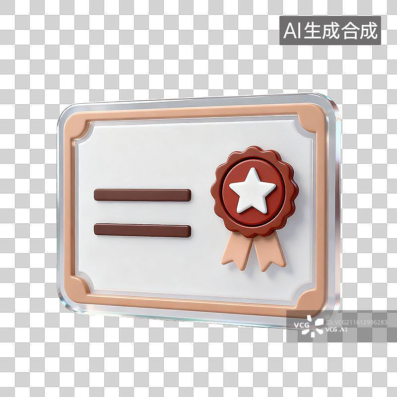 【AI数字艺术】3D磨砂玻璃材质教育主题证书毕业证录取通知书元素图片素材