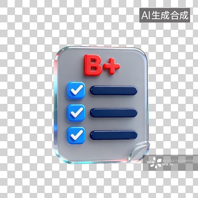 【AI数字艺术】3D磨砂玻璃材质教育主题B+级成绩单元素图片素材
