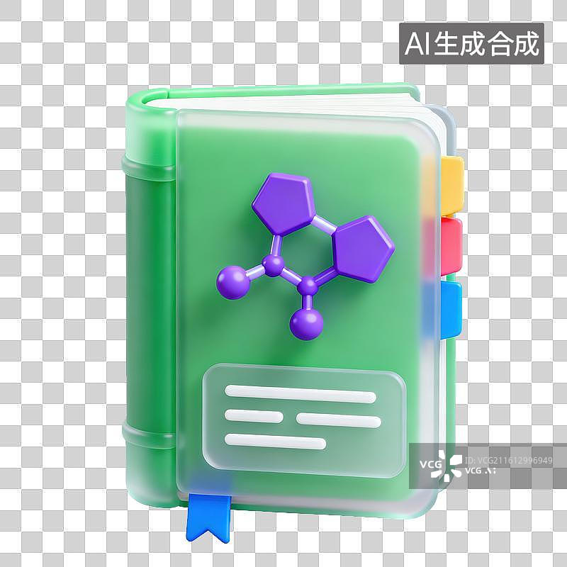 【AI数字艺术】3D磨砂玻璃材质教育主题化学课带有六边形分子结构分子的教科书元素图片素材