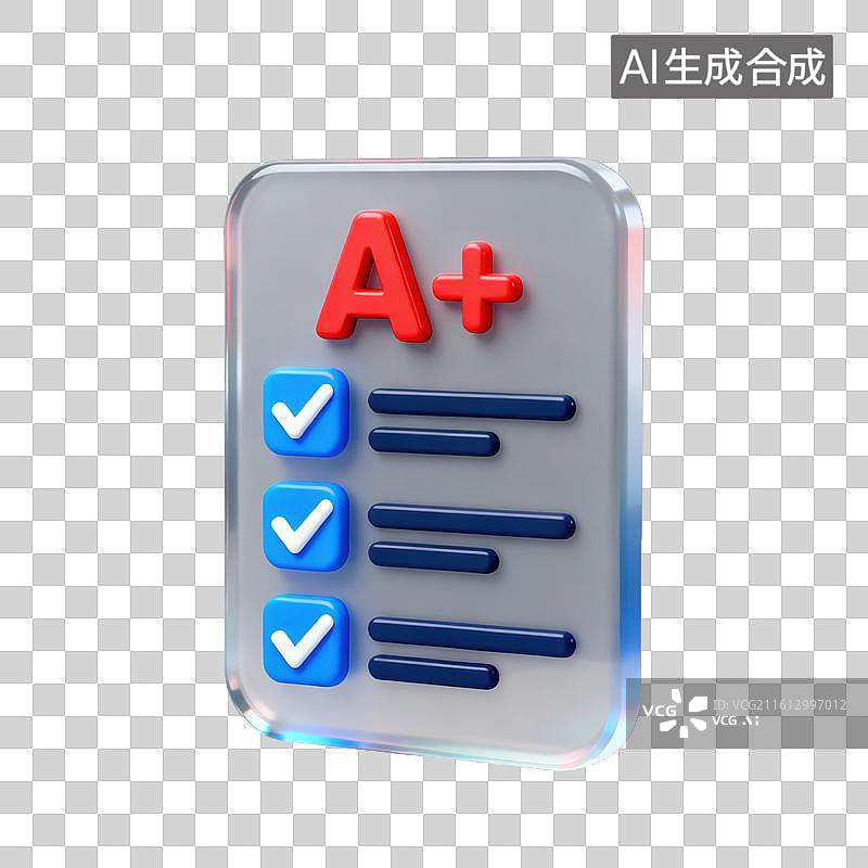 【AI数字艺术】3D磨砂玻璃材质教育主题A+级成绩单元素图片素材