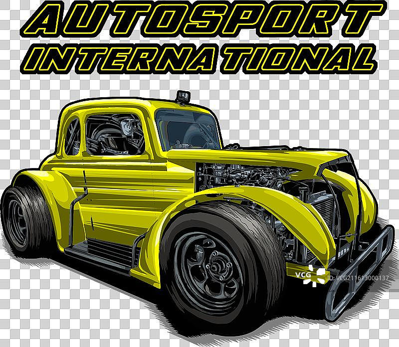 带有黑色条纹的黄色飙车赛车图片素材