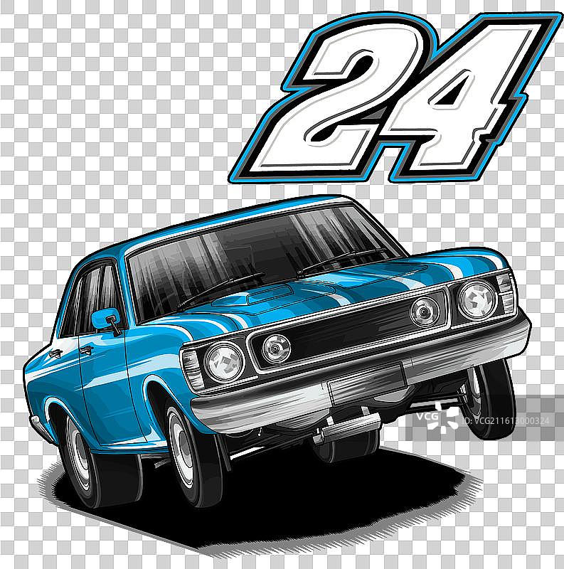 带有白色条纹的蓝色飙车赛车图片素材
