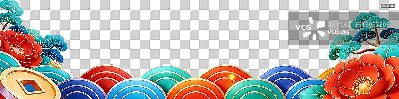 【AI数字艺术】国潮新春彩祥云纹装饰边框素材图片素材