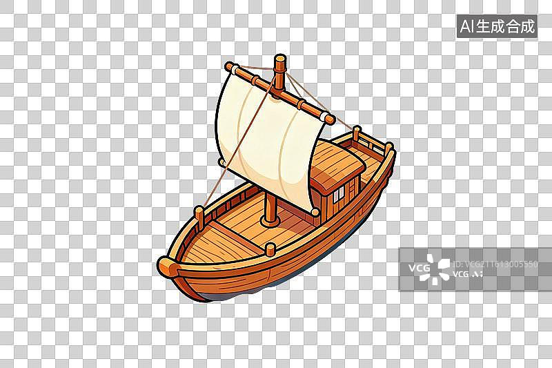 【AI数字艺术】卡通风格，一艘古代帆船PNG格式的免扣元素图片素材