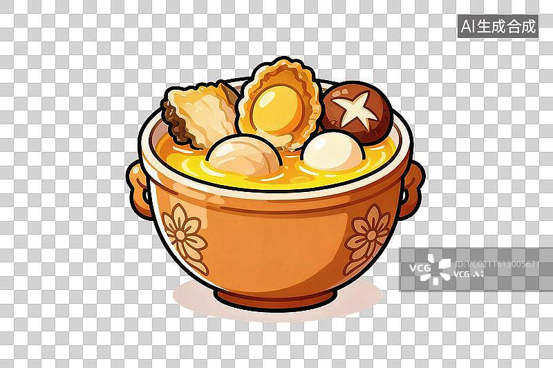 【AI数字艺术】卡通风格，福建名菜，佛跳墙PNG格式的免扣元素图片素材