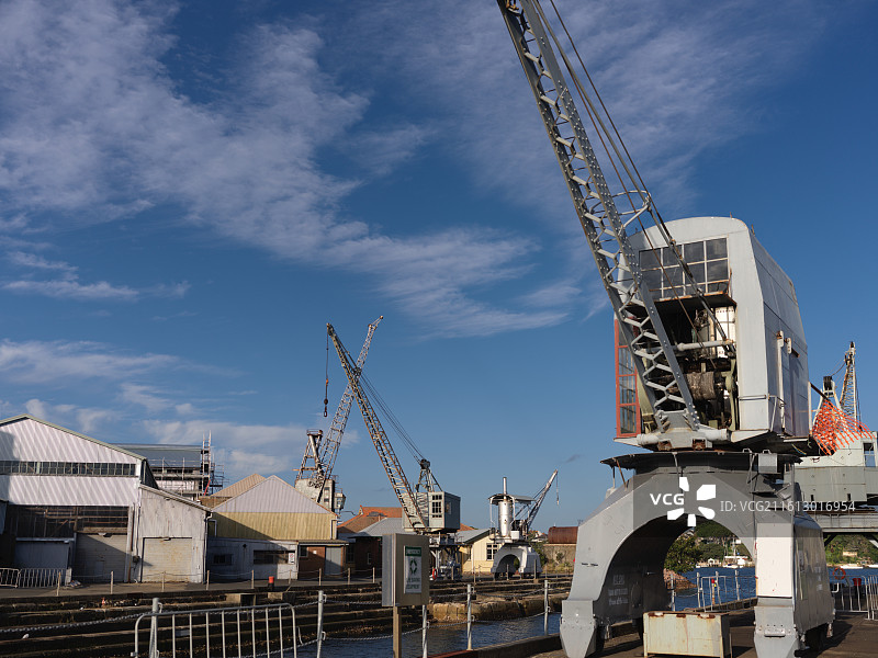悉尼鹦鹉岛码头船坞和船舶作业装置图片素材