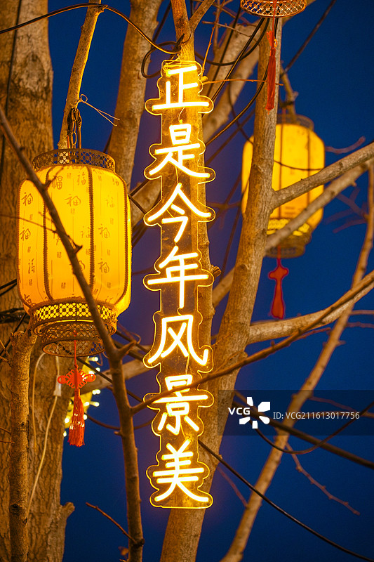 上海龙华寺新年灯笼夜景亮灯年味氛围图片素材