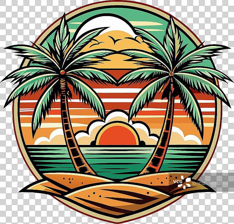 热带海滩标志设计模板复古孤立图片素材