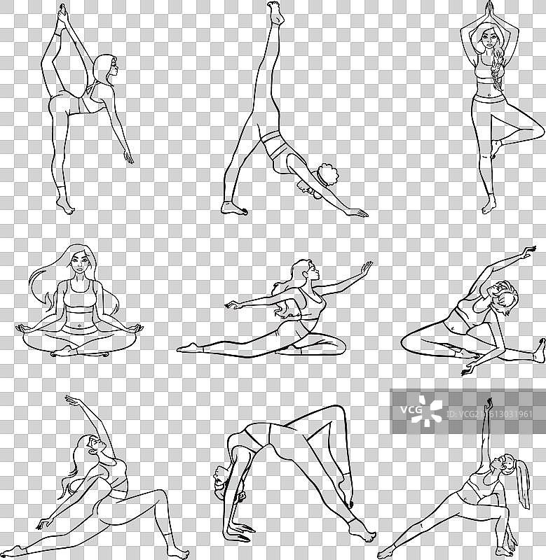 瑜伽运动轮廓套装图片素材