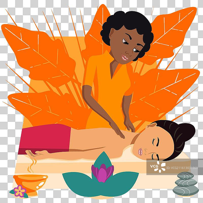 瑞典式按摩，非洲裔和东方民族图片素材