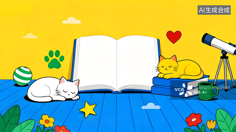 【AI数字艺术】猫咪与书本的温馨场景图片素材
