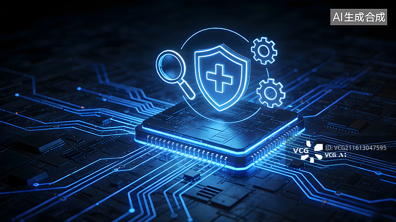 【AI数字艺术】科技芯片安全防护图标图片素材
