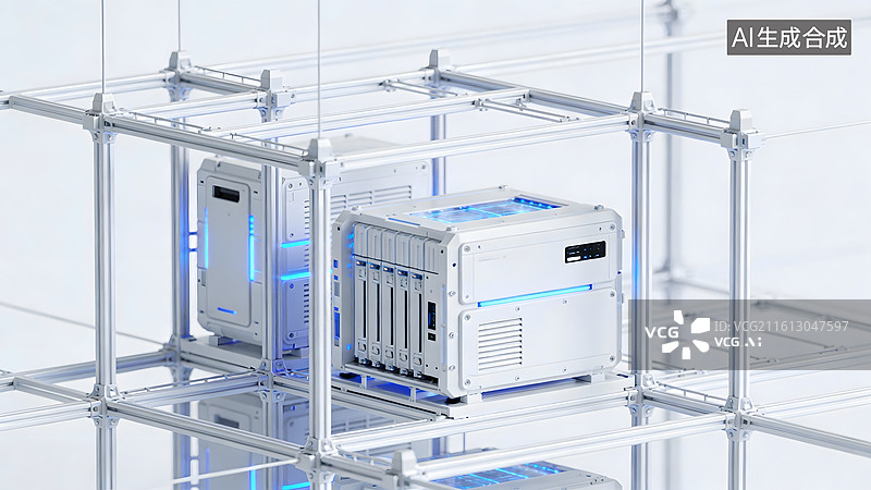【AI数字艺术】科技感服务器机架展示图片素材