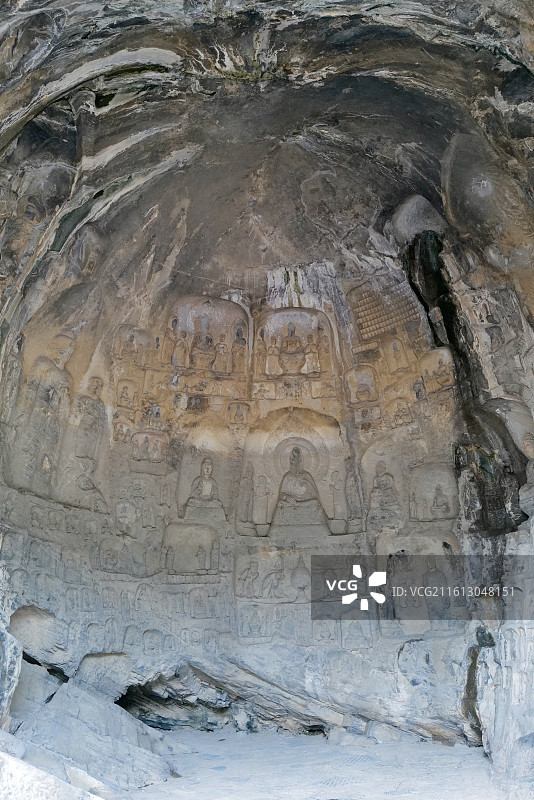 河南洛阳龙门石窟西山石窟莲花洞、老龙洞石窟图片素材