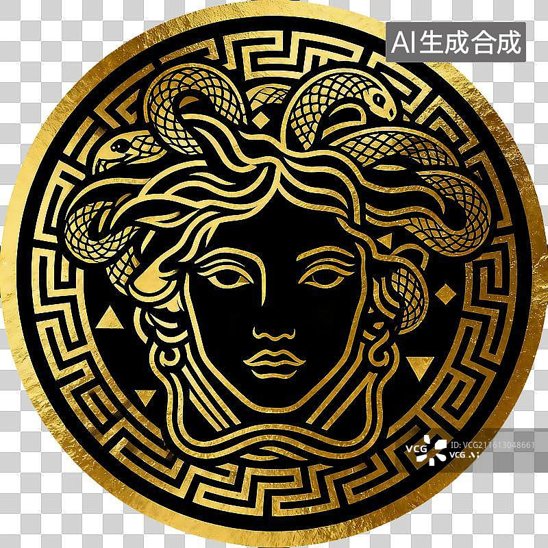 【AI数字艺术】黑金神秘高奢品牌美杜莎头像图片素材