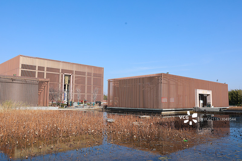 徐州市睢宁县白塘河湿地公园水月禅寺风光图片素材