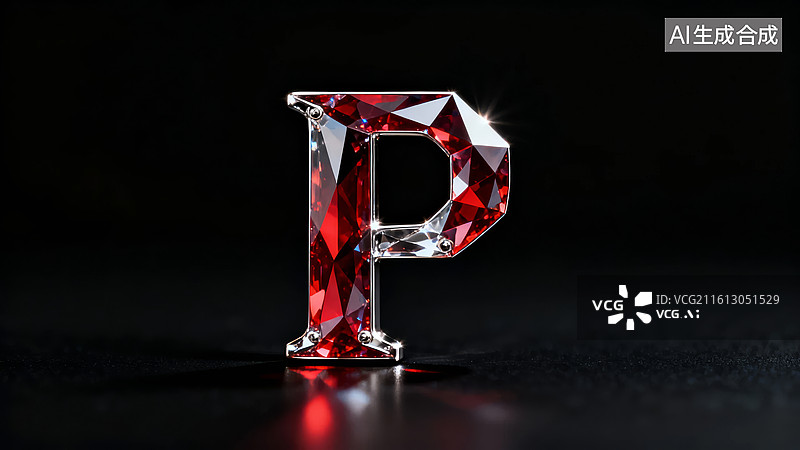 【AI数字艺术】红色水晶字母P特写图片素材