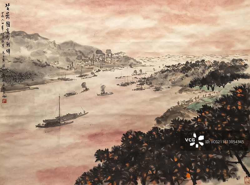 芙蓉国里尽朝晖 傅抱石绘 南京博物院图片素材