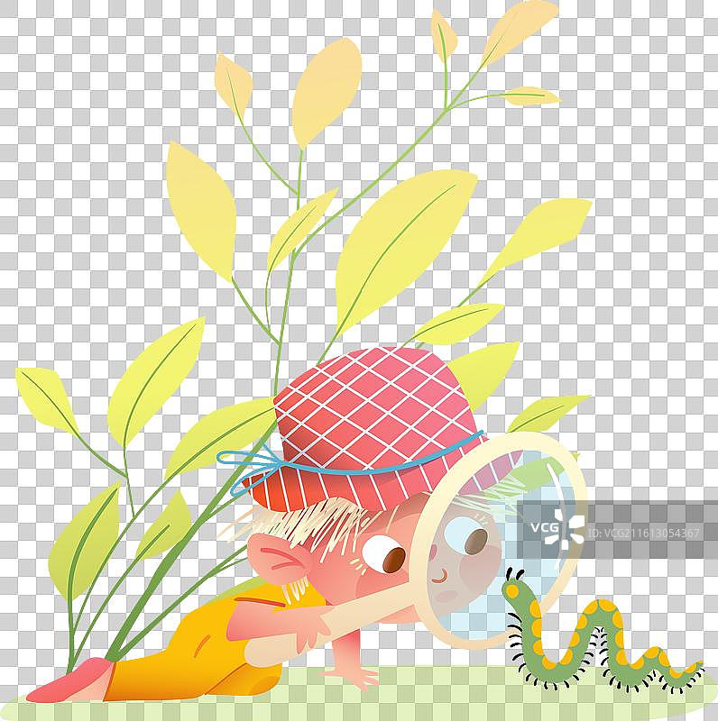 好奇的女孩用放大镜研究昆虫图片素材