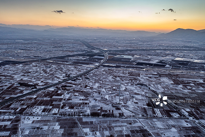 雪后航拍河北怀来风景图片素材