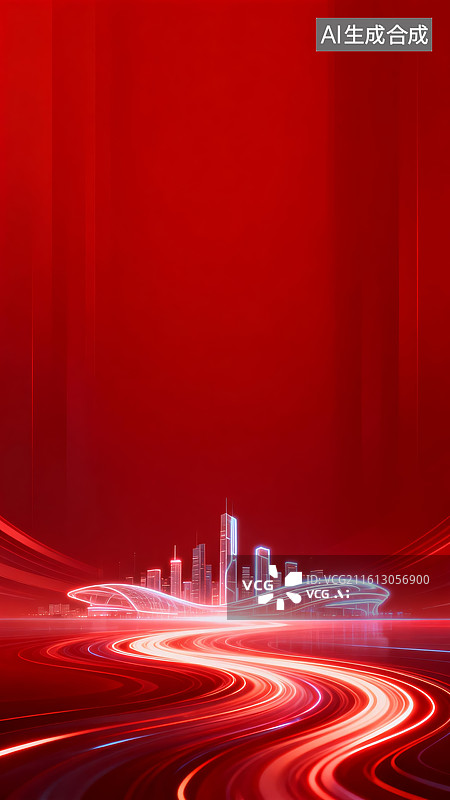 【AI数字艺术】红色光影城市抽象背景图片素材