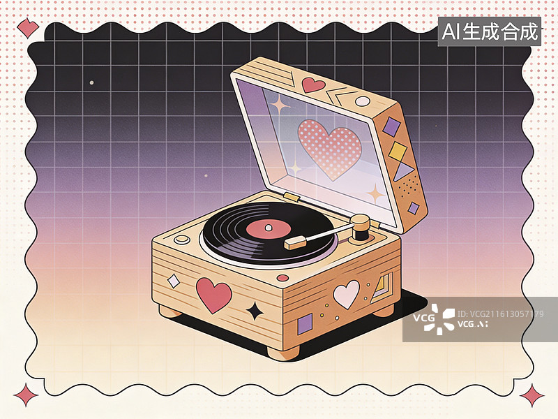 【AI数字艺术】心形唱片机图片素材