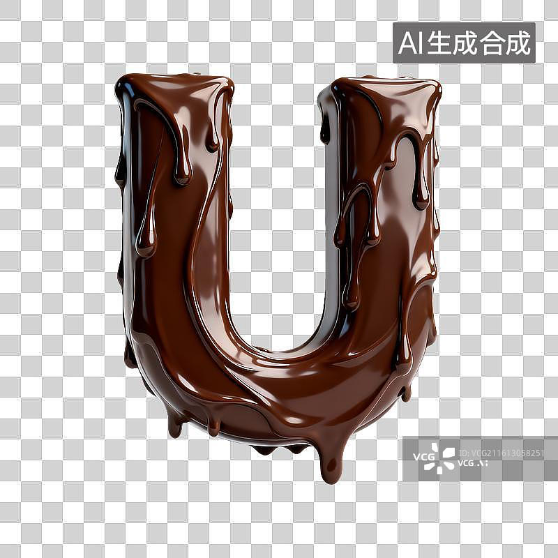 【AI数字艺术】巧克力流淌的3d字母u图片素材