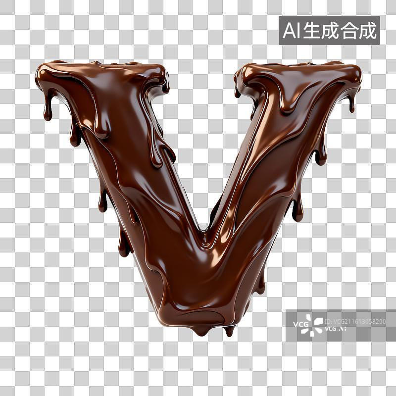 【AI数字艺术】巧克力流淌的3d字母v图片素材