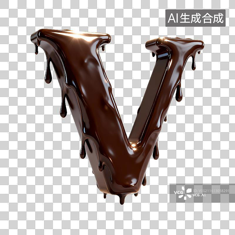 【AI数字艺术】巧克力流淌的3d字母v图片素材