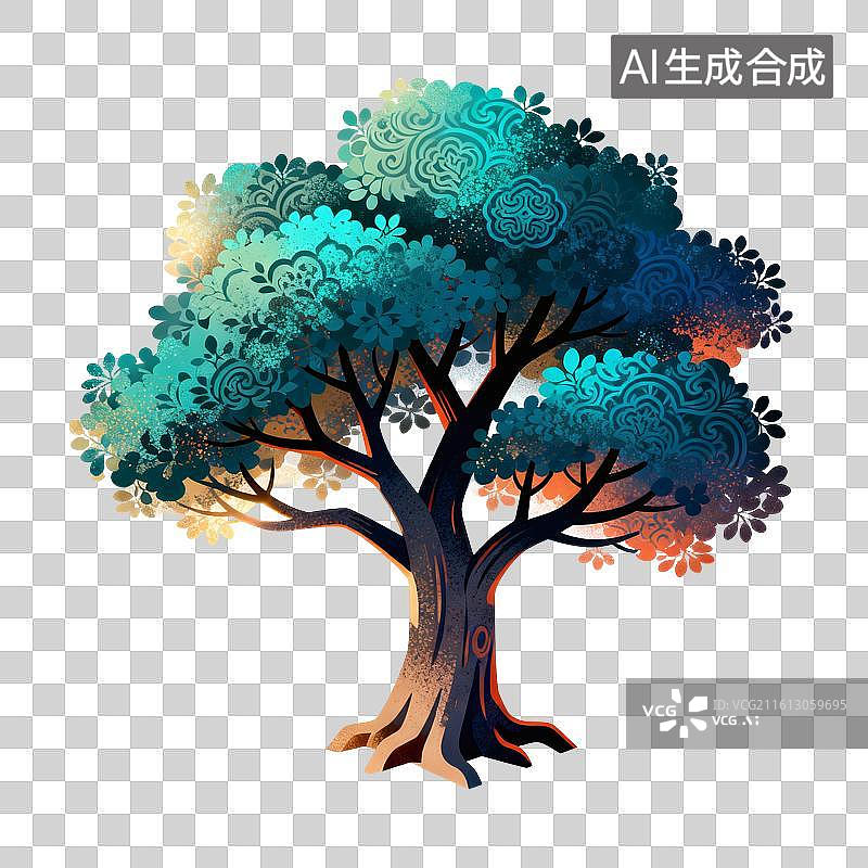【AI数字艺术】国风树木插画图片素材