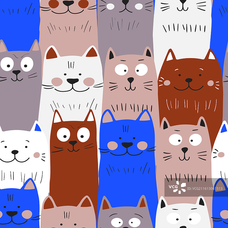 可爱的猫咪印花无缝图案，多种样式图片素材