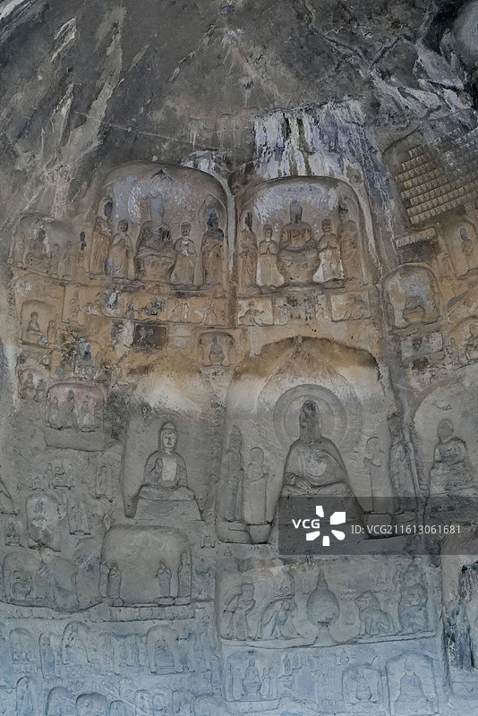 河南洛阳龙门石窟西山石窟莲花洞、老龙洞石窟图片素材