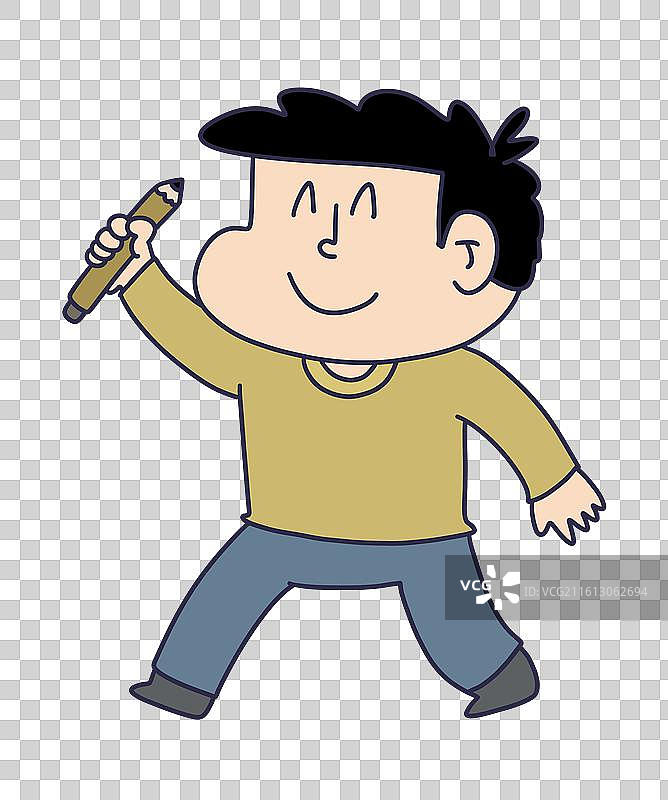 拿着铅笔迈步行走的人物图片素材