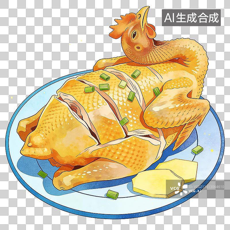 【AI数字艺术】一盘粤菜白切鸡食物插画图片素材