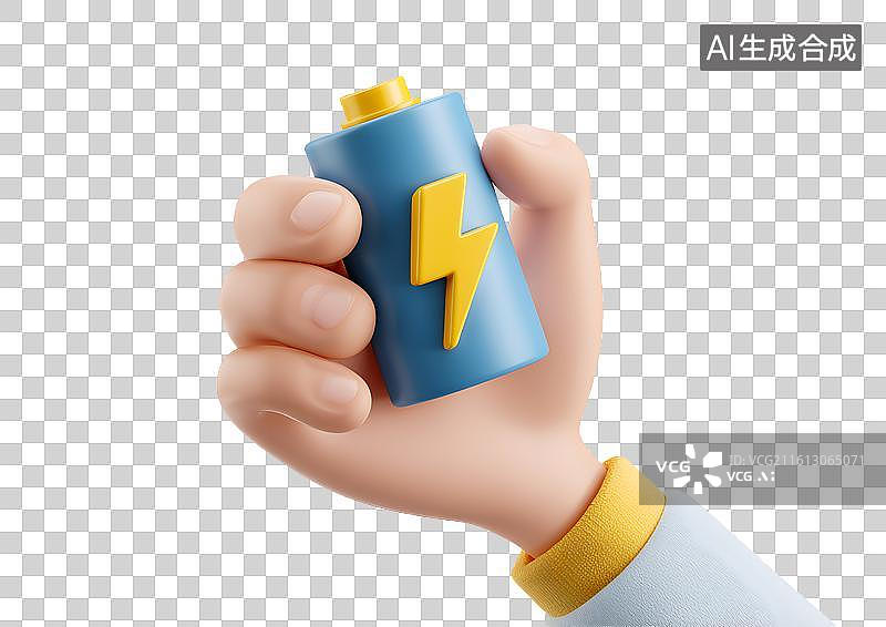 【AI数字艺术】一只卡通手上拿着一支电池图片素材