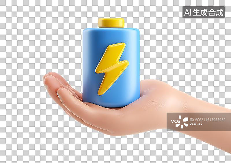 【AI数字艺术】一只卡通手上拿着一支电池图片素材