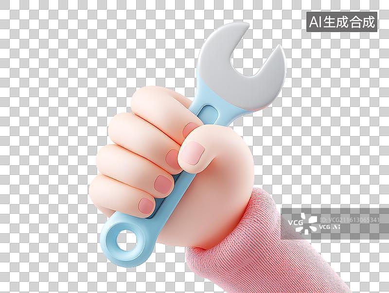 【AI数字艺术】一只卡通小手拿着一个扳手图片素材