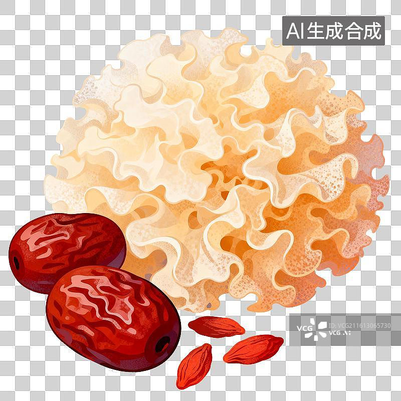 【AI数字艺术】银耳红枣插画图片素材