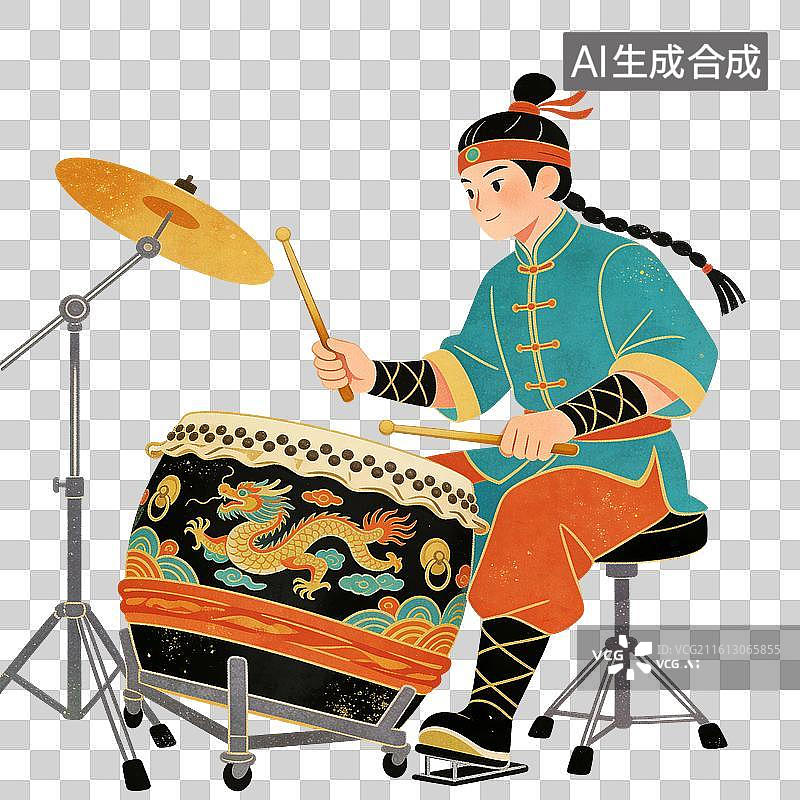 【AI数字艺术】节日敲鼓人物插画图片素材