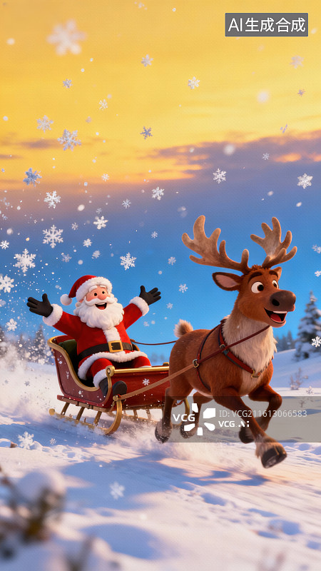 【AI数字艺术】圣诞老人驾雪橇飞驰图片素材