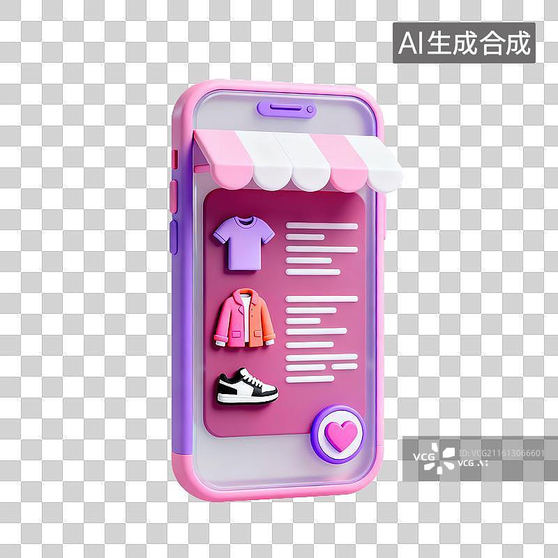 【AI数字艺术】3D磨砂玻璃材质手机应用界面电商购物衣服服饰购物类网页应用界面搜索框线上选购元素图片素材